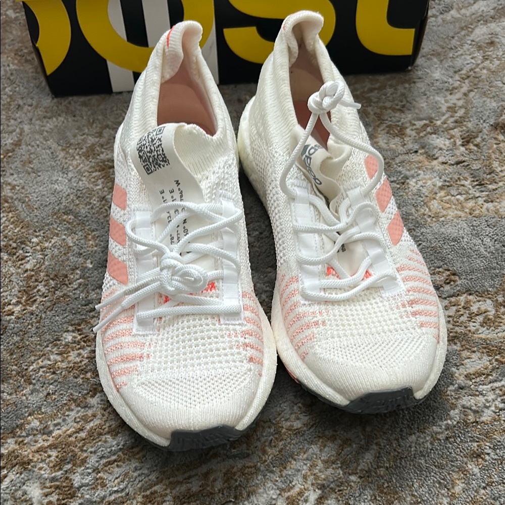 Adidas White and Coral Athletic Shoes